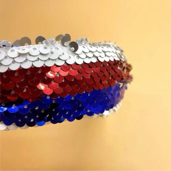 NOT FOR SALE - Patriotic Red White Blue Sequin Headband Top Knot 4th of July main image 7